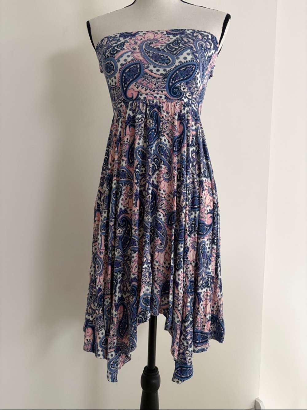 NWOT Express Strapless Blue and Pink Paisley Dress / Coverup Size S